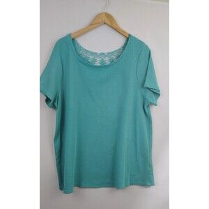 Kim Rogers Women's Size XL Aqua S. Sleeve Top-Lattice Embroidery Back Pattern
